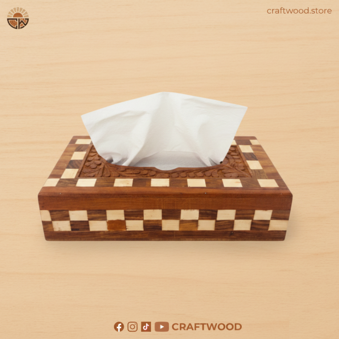 Tissue Box with Bone Inlay and Carved Design