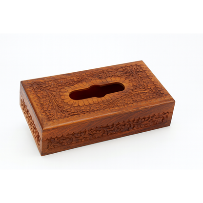 Hand-Carved Wooden Tissue Box Cover | Premium Desktop Decor