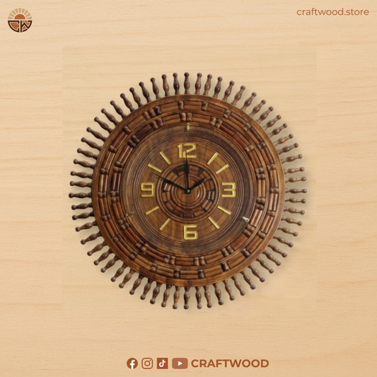 Handcrafted Wooden Wall Clock - Circular Woven Design