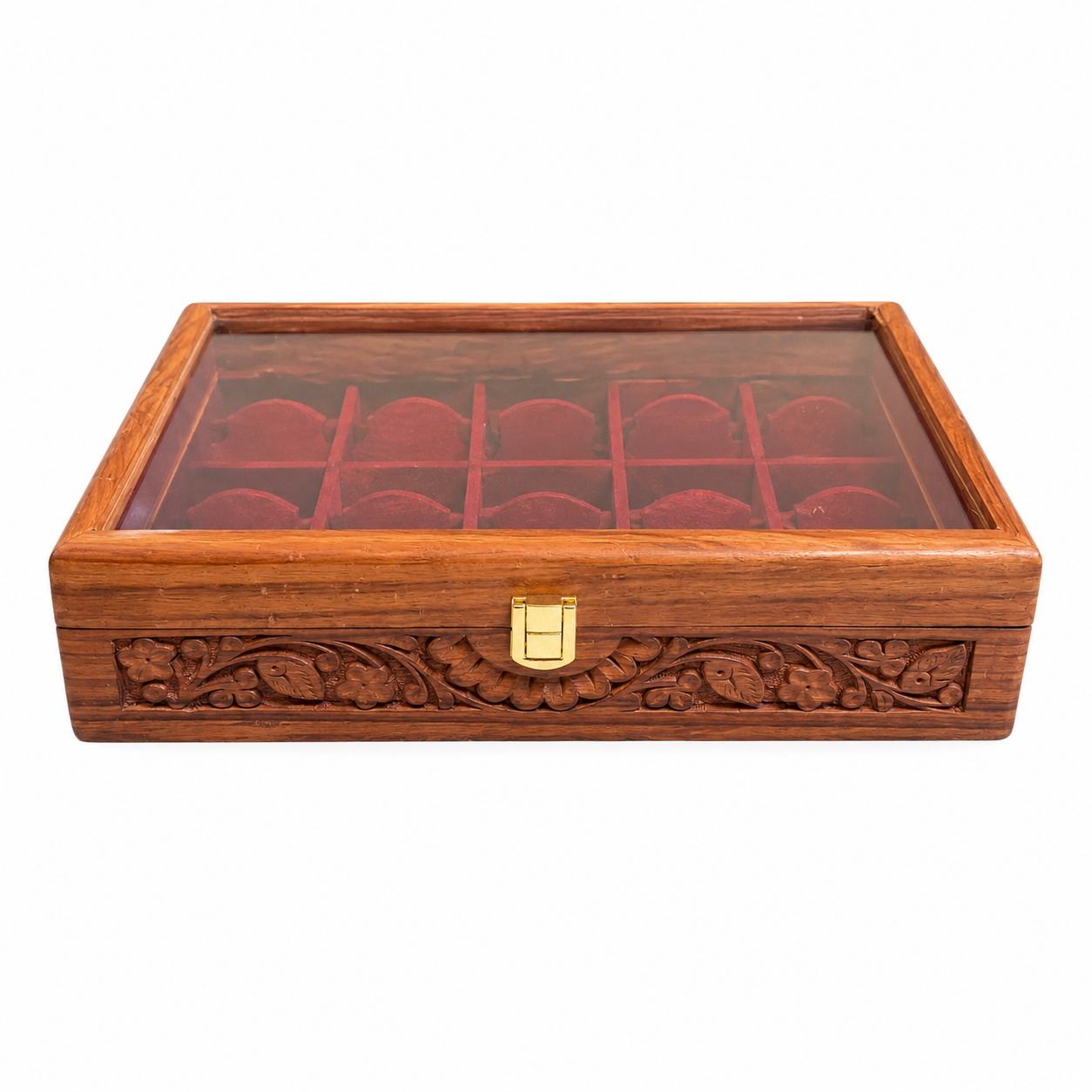 Hand-Carved Sheesham Wood Watch Box – 10 Slot Watch Organizer Craft Wood