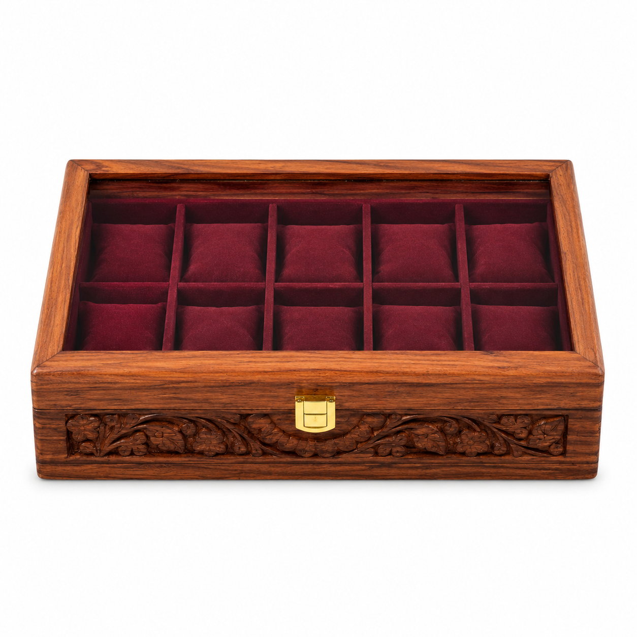 Hand-Carved Sheesham Wood Watch Box – 10 Slot Watch Organizer Craft Wood