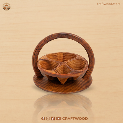 4-Portion Hand-Carved Wooden Dry Fruit Serving Tray