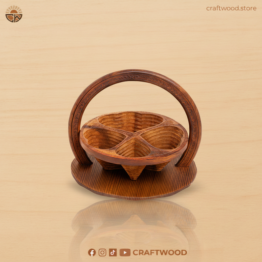 4-Portion Hand-Carved Wooden Dry Fruit Serving Tray